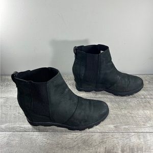 Sorel NL3022 Joan of Arctic Wedge II Women’s Black Leather Booties Boots Size 11